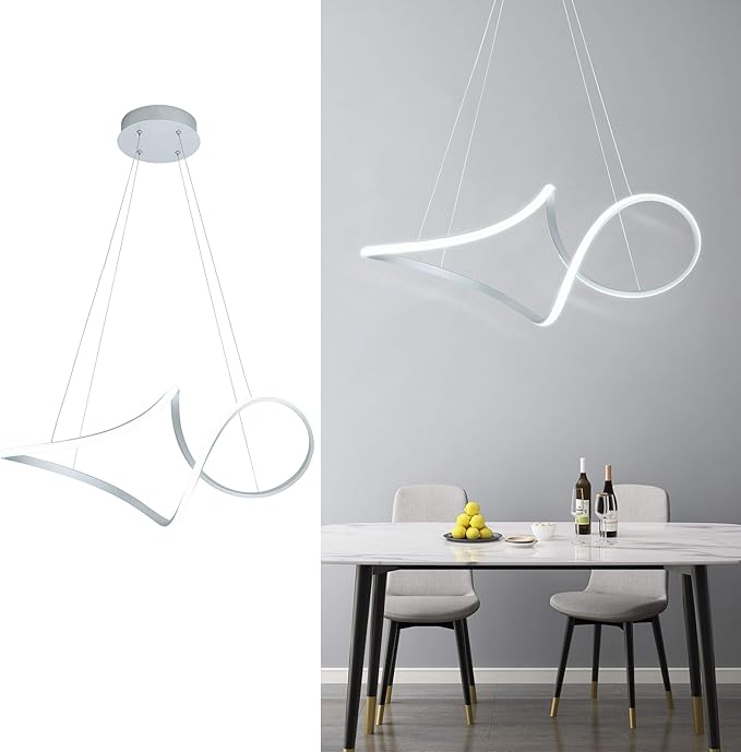 Contemporary Chandelie, LED Pendant Light with Irregular Rings, Not Dimmable 6000K Cool Light, Adjustable Pendant Light for Living Room, Dinning Room, Bed Room, Kitchen, Restaura