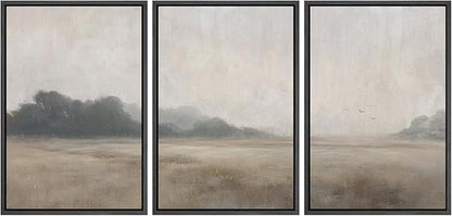 MUDECOR Framed Wall Art Print Set Serene MeadowTranquil Landscape with Foggy Fields and Distant Trees Illustrations Realism Decorative for Living Room, Bedroom, Office - 16"x24"x3 Black