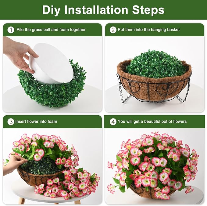 Homsunny Artificial Faux Hanging Flowers Baskets for Outdoor Spring Decoration,Fake Silk Plants for Outside Indoors Porch Patio Home Summer Decor(Pink)