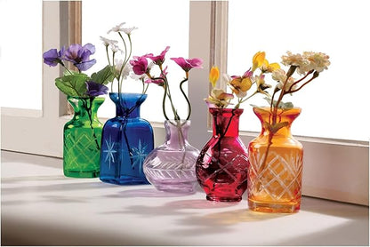 Art & Artifact Mini Vases for Flowers - Small Glass Vases, Clear 5 Set Single Bud Vases for Room Decor - Jewel Tones