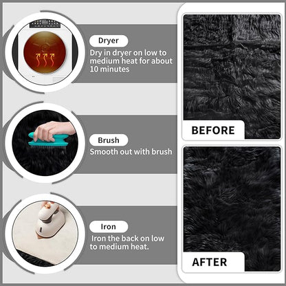 Ciicool Faux Sheepskin Rugs Soft Faux Fur Rugs Black Fluffy Chair Couch Cover Fuzzy Rug for Bedroom Floor Sofa Living Room 2x3 Feet