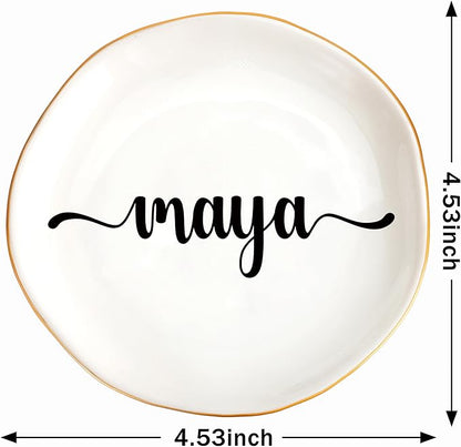 JoycuFF Maya Personalized Name Ceramic Jewelry Tray, Mothers Day Christmas Anniversary Engagement Birthday Gifts for Women Couples, Trinket Dish for Rings Earrings Necklaces Bracelets Keys