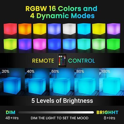 LOFTEK 12-inch LED Cube Lights: Rechargeable RGB Colors Changing Light with Remote Control, IP65 Waterproof LED Furniture Stool Table, Night Lighting for Home Outdoor Pool Bar Party Decor