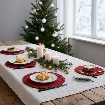 Aertiavty 8 Pack Round Woven Placemats for Christmas 13.5 Inches Red Heat Resistant Placemats Farmhouse Cotton Rope Place Mats for New Year Trivets for Hot Dishes, Burgundy