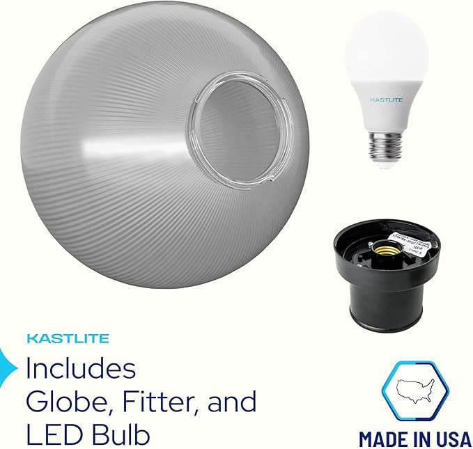 KASTLITE Lamp Post Globe Combo Lighting Fixture | 10" Prismatic Lens with Black Fitter Mounting | Fits 3" Diameter Posts (Not Included) | Comes with with 5000K LED Bulb