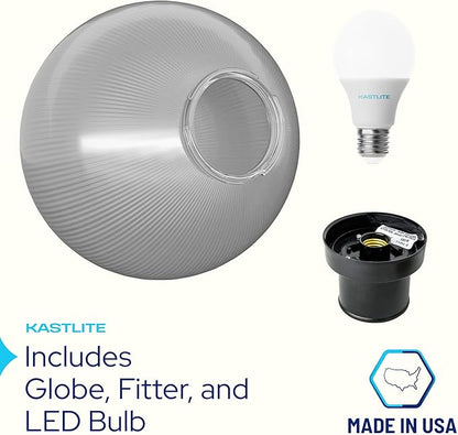 KASTLITE Lamp Post Globe Combo Lighting Fixture | 10" Prismatic Lens with Black Fitter Mounting | Fits 3" Diameter Posts (Not Included) | Comes with with 5000K LED Bulb