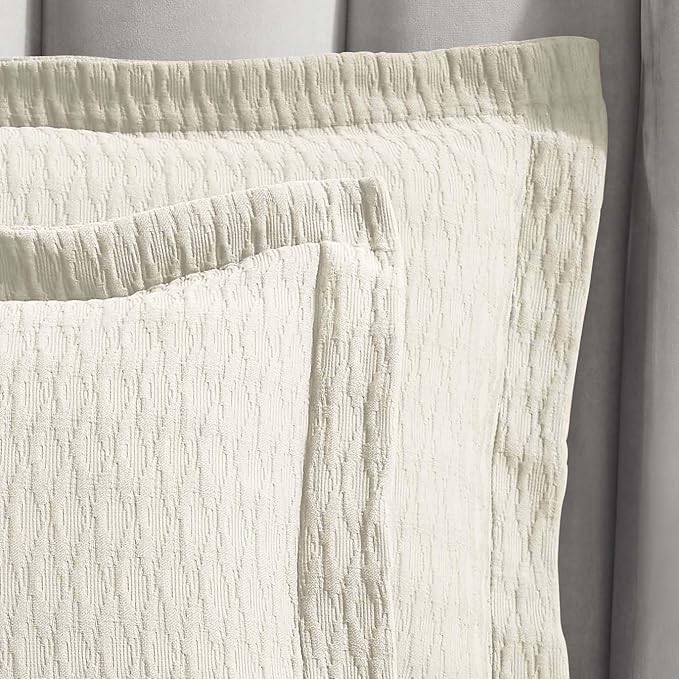 Superior 3 Piece Cotton Bedspread Set, Home Bed Decor, Decorative Bed Spread, 2 Pillow Shams, Medium Weight Blanket, Matelasse Coverlet, Bedding Essentials, Calvert Collection, King, Ivory