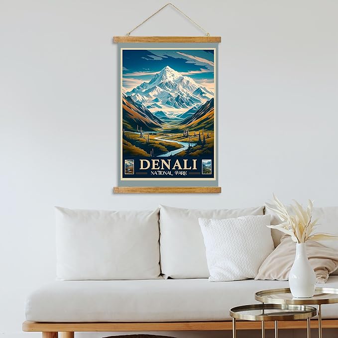 ABoby Vintage Denali National Park Posters - Travel Posters Wall Art - Retro Style Wall Decor with Wood Frames - Ready to Hang