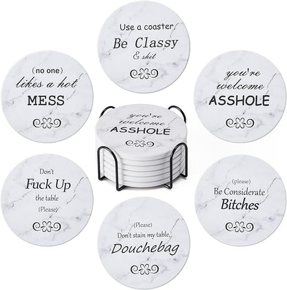 Hoewina 6Pcs Drink Coasters with Holder, Marble Style Ceramic Drink Coaster, Absorbent Coasters Set Suitable for Kinds of Cups, Modern Style Coasters for Coffee Table, 4 Inches（Style 10）