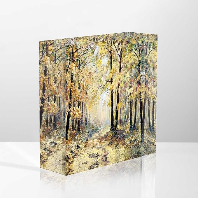 Desktop Decoration Abstract Drawing Landscape,Autumn Fallen Leaves Acrylic Decor Women Congratulations Presents Appreciation Presents for Coworkers Thank You Presents Housewarming Presents