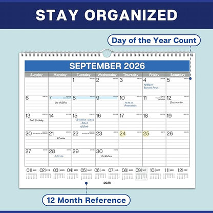 Dunwell 2026 Wall Calendar 12x15 (Blue), Large Lined Monthly Calendar, Jan – Dec 2026, 12 x 15 Size, Professional Style for Home, Office, School or Organization