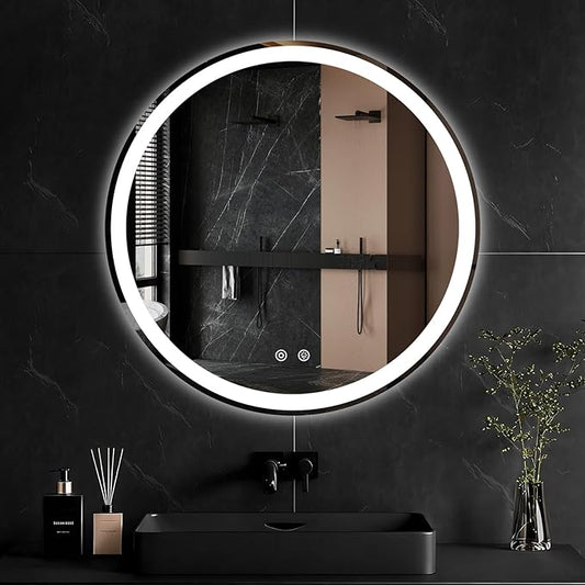 Sweetcrispy 30" Round LED Bathroom Mirror – Anti-Fog, Dimmable, 3-Color Light & Memory Function