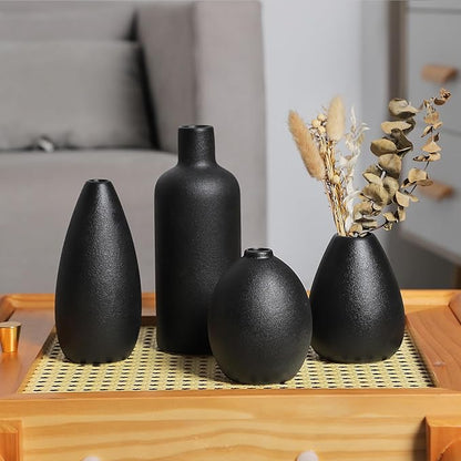 CEMABT Black Ceramic Vase Set - 4 Small Unique Vases for Flowers, Modern Decorative Centerpieces and Home Decor