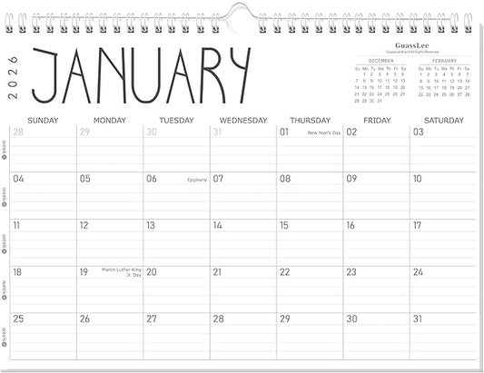 GuassLee Wall Calendar 2026 12 Months Planner Through Jan. 2026 to Dec 2026 17" X 12" Paper Monthly Planner Wall Hanging Calendar with Thick Paper for Easy Organizing