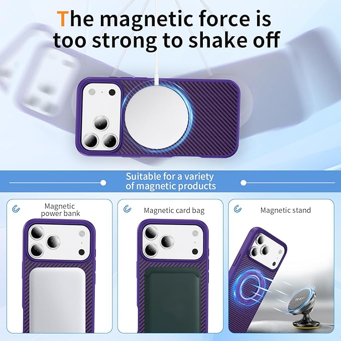 Mag-Stand Carbon Fiber Case for iPhone 17 Pro, 360° Rotate Magnetic Stand, Compatible with MagSafe, 15FT Military Protection, Slim Shockproof Magnetic Kickstand Mag Phone Case for Men Women