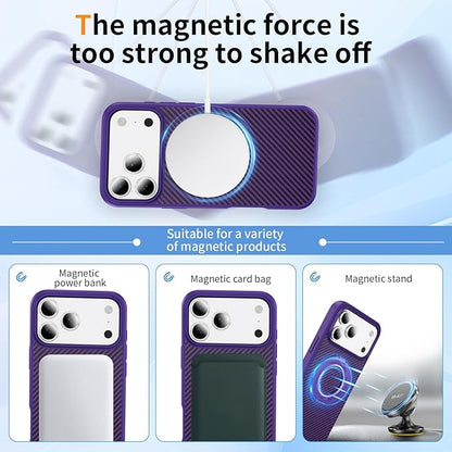 Mag-Stand Carbon Fiber Case for iPhone 17 Pro, 360° Rotate Magnetic Stand, Compatible with MagSafe, 15FT Military Protection, Slim Shockproof Magnetic Kickstand Mag Phone Case for Men Women