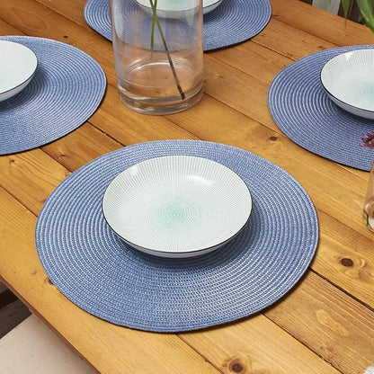AHHFSMEI Round Braided Placemats 15 Inch Round Table Mats for Dining Tables Natural Woven Heat Resistant Place mats Set of 8 (Light Blue,8)