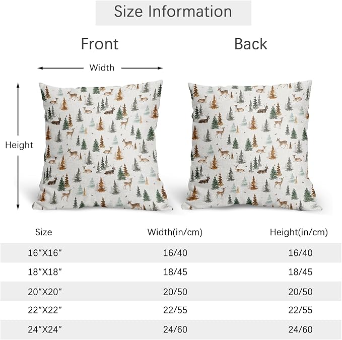 Watercolor Deer Spring Pillow Covers 16x16 Set of 2 Forest Tree Throw Pillow Covers Rustic Pillowcase Linen Decoration Farmhouse Soft Decorative Green Brown Cushion Case Couch for Indoor Home Decor