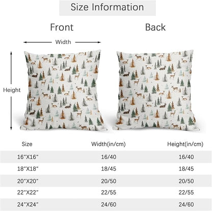 Watercolor Deer Spring Pillow Covers 16x16 Set of 2 Forest Tree Throw Pillow Covers Rustic Pillowcase Linen Decoration Farmhouse Soft Decorative Green Brown Cushion Case Couch for Indoor Home Decor
