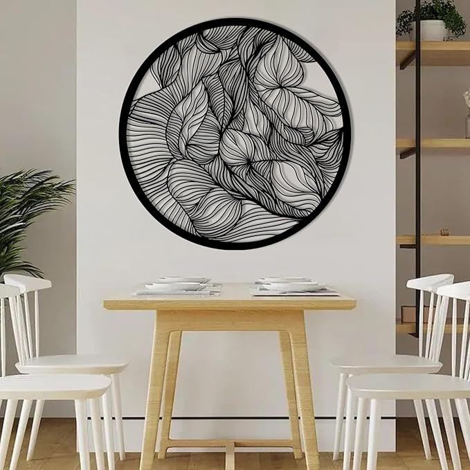 Abstract Lines Metal Wall Decor, Round Metal Wall Art, Line Art Wall Decor, Metal Abstract Wall Art, Metal Irregular Wall Hanging, Geometric Art, Metal Wall Art for Living Room (White, 30"x30"/76x76cm, metal wall art)