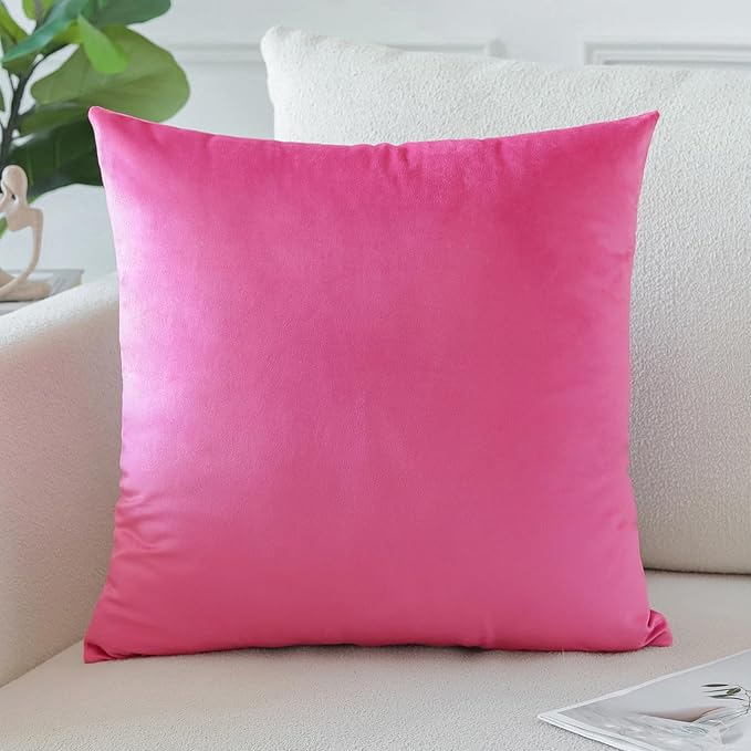 Artscope Luxury Velvet Pillow Covers Decorative Square Pillowcases Soft Solid Cushion Cases for Couch Sofa Bedroom Home Decor 16x16 Inch Hot Pink