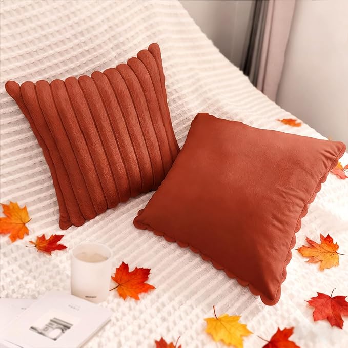 2 Pack 24x24 Pillow Cover Velvet Pillow Covers, Faux Fur Square Throw Pillow Covers for Living Room Decorations Throw Pillow Case, Throw Pillow Cover Cushion Cover for Home Sofa Bedroom Car, Rust