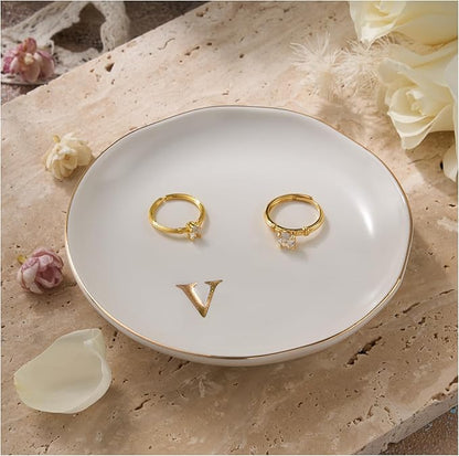 Lolalet Handmade Ceramic Ring Dish Jewelry Tray Plate with Initial, Small Monogram Gift for Her Women Girls Mother, Hostess, Engagement, Bridal Shower, Maid of Honor, Bridesmaid, Birthday, Christmas