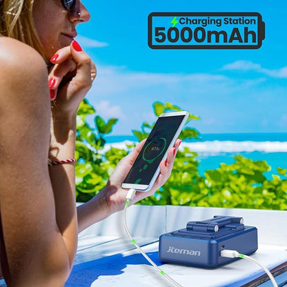 JTEMAN Cell Phone Stand with Bluetooth Speaker,HD Sound Adjustable Phone Holder,Birthday Gifts for Men Women, Cool Tech Kitchen Gadgets for Most Phones and Tablets-Blue
