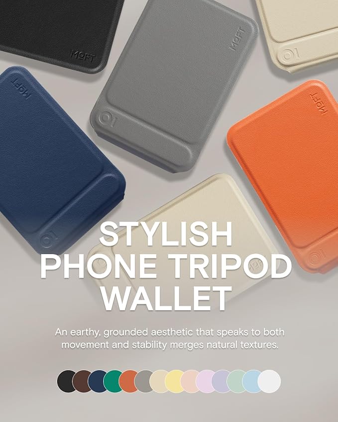 MOFT Phone Tripod Wallet for iPhone, Mulit-Angles, Lightweight & Portable Phone Stand, MOVAS Vegan Leather Magnetic Wallet, Strong Magnets, NFC Card Holder,Travel Essential, Navy Blue (With Card Slot)