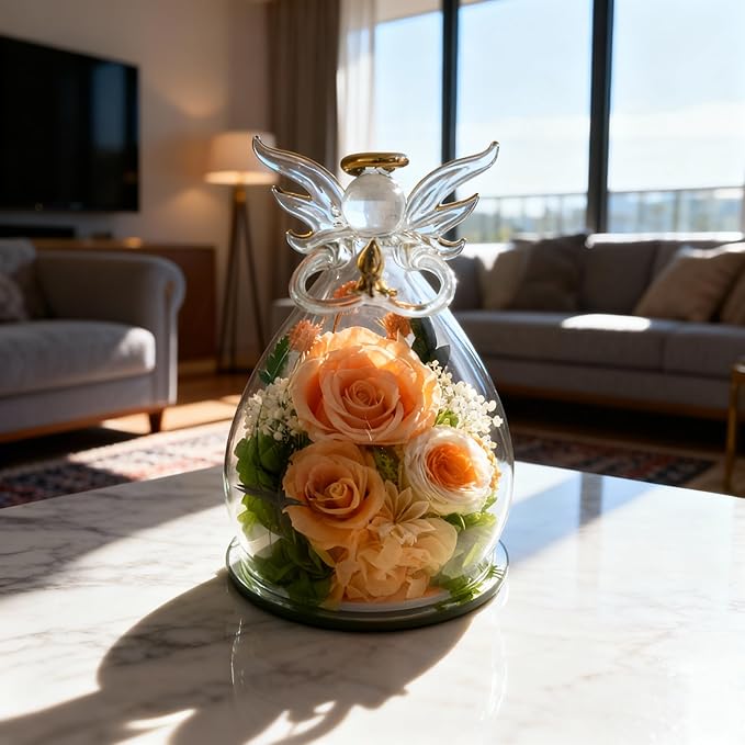 MOKOQI Valentines Day Gift for Her Birthday Gifts for Women | Forever Rose Preserved Flower in Glass Flowers for Delivery, Real Rose Angel Figurine for Mom Grandma Mother’s Day Christmas Gifts