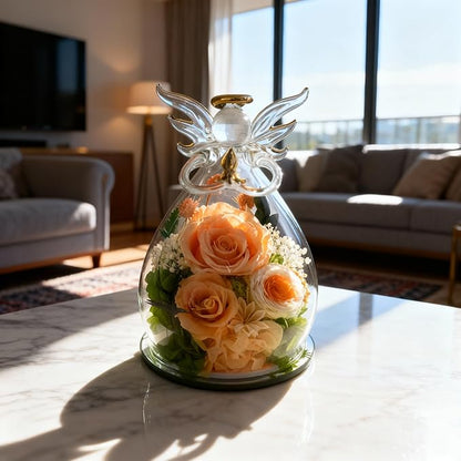 MOKOQI Valentines Day Gift for Her Birthday Gifts for Women | Forever Rose Preserved Flower in Glass Flowers for Delivery, Real Rose Angel Figurine for Mom Grandma Mother’s Day Christmas Gifts