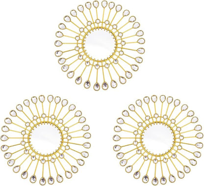 Gold Mirrors - Sunburst Christmas Wall Art, Decorative Round Mirrors for Christmas Bedroom, Living Room, Bathroom, Kitchen, Entryway, Hallway - Set of 3