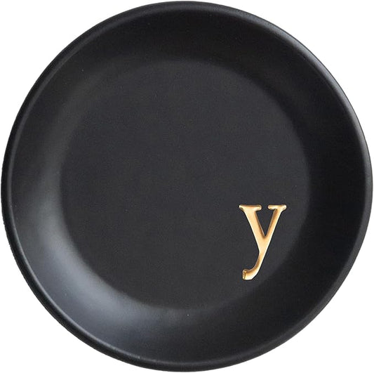 COLLECTIVE HOME - Ceramic Jewelry Tray, Decorative Trinket Dish for Rings Earrings Necklaces Bracelet Watch Keys, Birthday Mother's Day Christmas Gift for Women, 4.75", Black Surface (y)