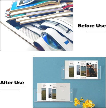 3PACK Acrylic Brochure Holder Wall Mount Clear Hanging Magazine Rack Bookshelf Comic Display Stand Floating Storage Organizer for Living Room, Office, Waitting Room