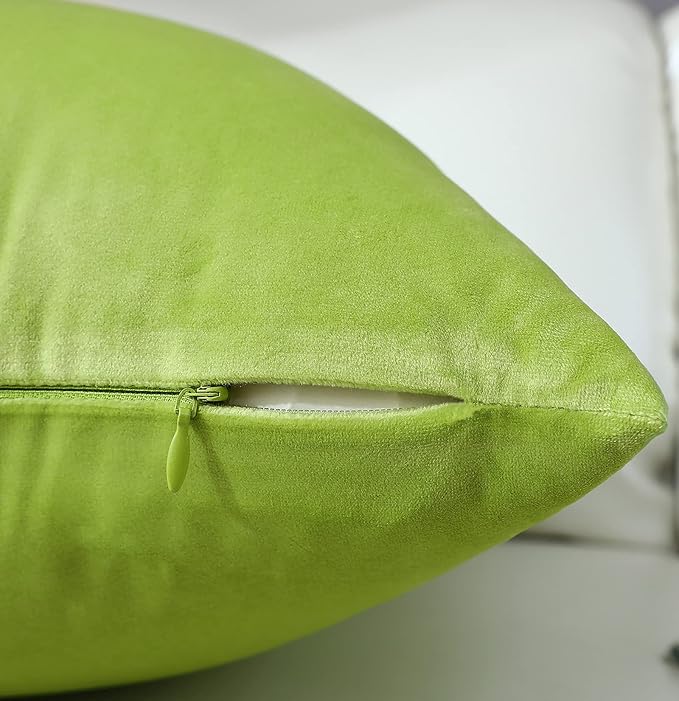 mixeoo Comfy Lime Green Throw Pillow Covers Decorative Square Solid Thick Velvet Super Soft Cushion Cases Home Decor for Sofa Couch Living Room Chair, Set of 2, 18 x 18 Inch