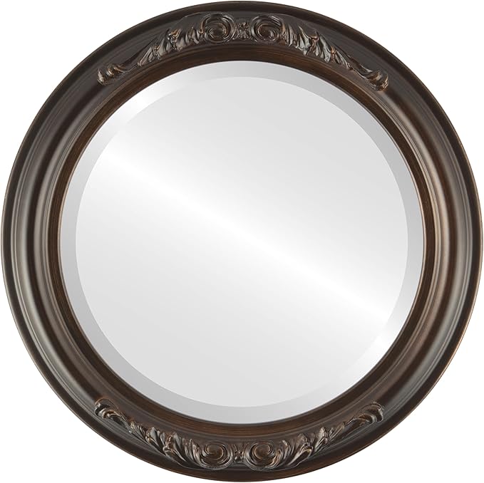 OVALCREST Round Beveled Wall Mirror for Home Decor - Florence Style - Rubbed Bronze - 28x28 Outside Dimensions