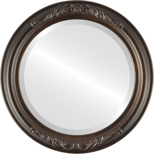 OVALCREST Round Beveled Wall Mirror for Home Decor - Florence Style - Rubbed Bronze - 34x34 Outside Dimensions