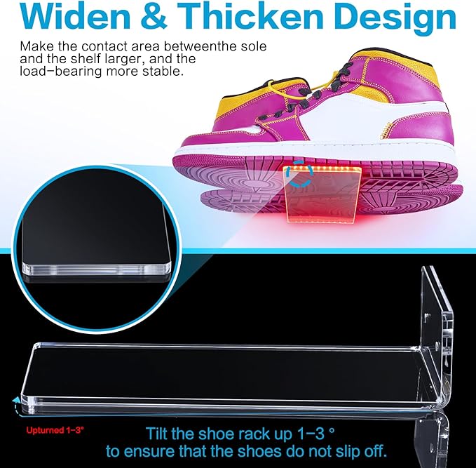 DILIBRA Set of 6 Floating Shoe Display Shelf with Lights, Glow Color Changing Clear Acrylic Shoe Shelf for Wall, Levitating Sneaker Shelves Wall Mount for Display Your Top Shoes Collection
