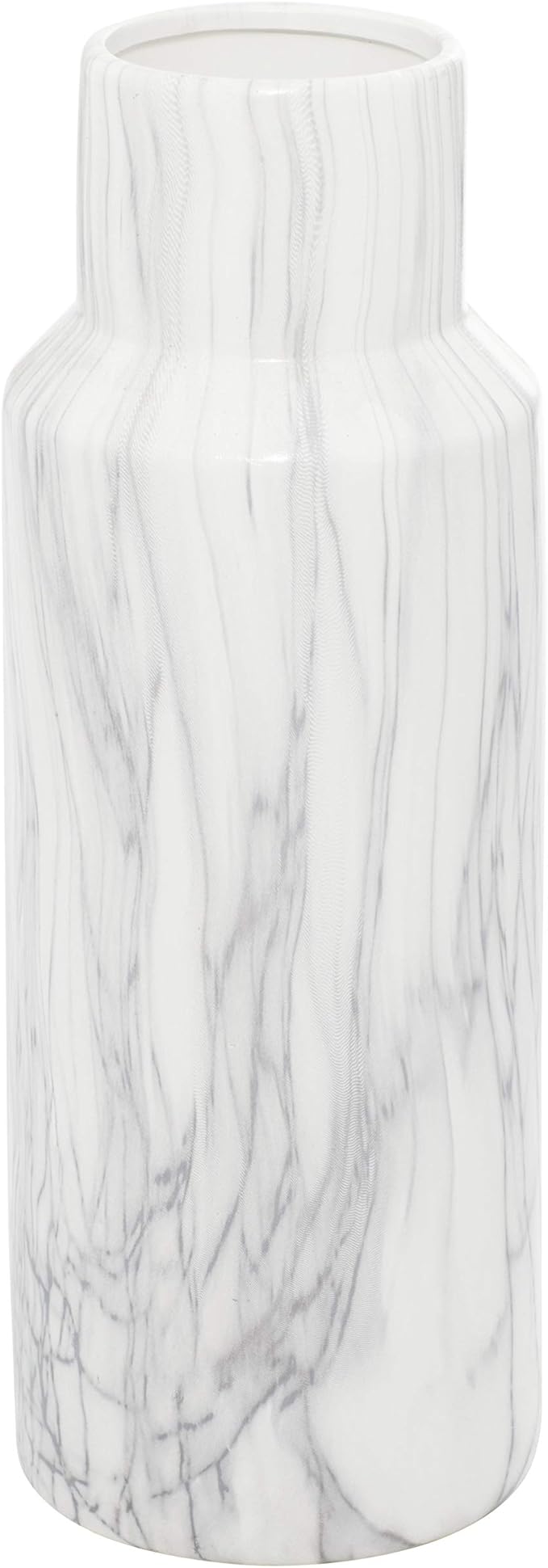 Deco 79 Ceramic Decorative Vase Faux Marble Centerpiece Vase, Flower Vase for Home Decoration 6" x 6" x 15", White