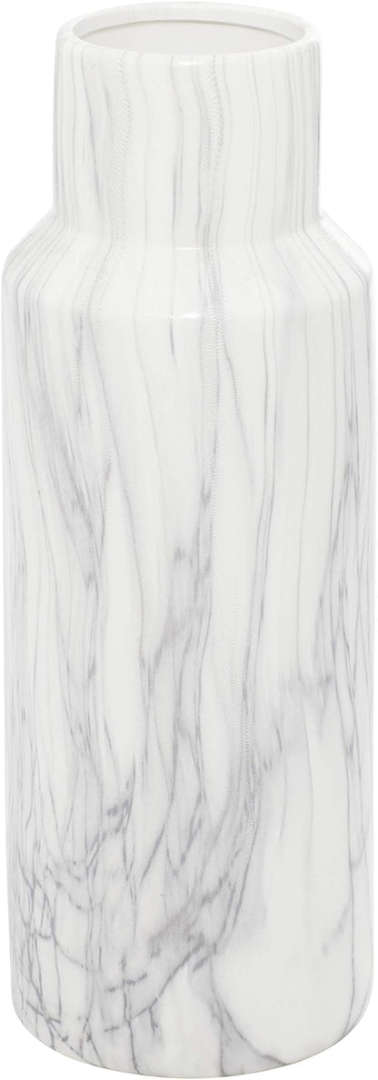 Deco 79 Ceramic Decorative Vase Faux Marble Centerpiece Vase, Flower Vase for Home Decoration 6" x 6" x 15", White