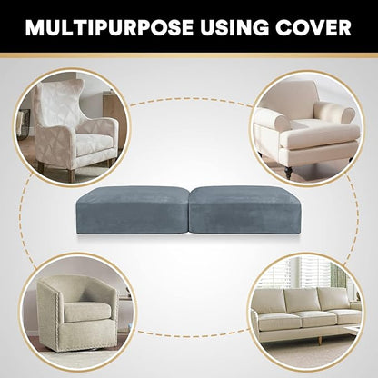 PrinceDeco Velvet Stretch Couch Cushion Cover Soft Cushion Slipcover for Chair Loveseat Sofa Furniture Protector Seat Cushion Sofa Cover (Each Width Up to 29.5", Stone Blue)
