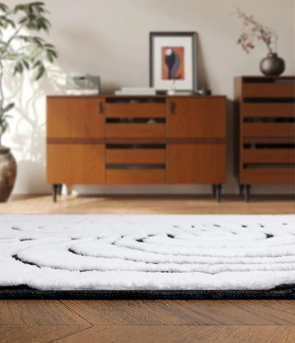 YIHOUSE Modern Rugs for Living Room 5x7, Washable Black and White Bedroom Rug, Fluffy Geometric Dining Room Rugs for Under Table Home Decor