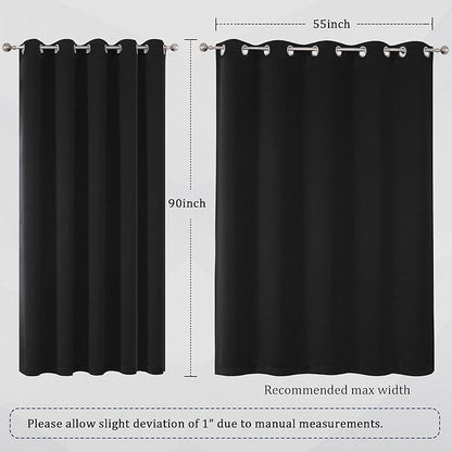 DUALIFE Blackout Curtains 60 inches Wide x 90 inches Long 2 Panels - Grommet Wall Divider Drapes Thermal Insulated Curtains for Bedroom Doorway, Black Color