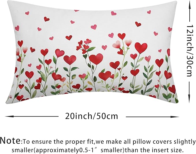 Valentines Day Pillow Covers 12x20 Set of 2 Green Red Heart Throw Pillow Covers Love Pillowcase Linen Decoration Farmhouse Holiday Cozy Soft Cushion Case Couch for Indoor Outdoor Home Decor