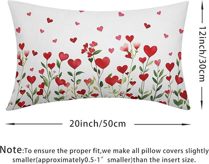 Valentines Day Pillow Covers 12x20 Set of 2 Green Red Heart Throw Pillow Covers Love Pillowcase Linen Decoration Farmhouse Holiday Cozy Soft Cushion Case Couch for Indoor Outdoor Home Decor