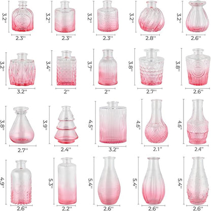 BEAHOT Pink Glass Vases,32 Pack Bud Vase in Bulk,Mini Vintage Glass Flower Vases for Centerpieces,Wedding Decor,Baby Shower & Home Decaration,Mother's Day (Pink Gradient)