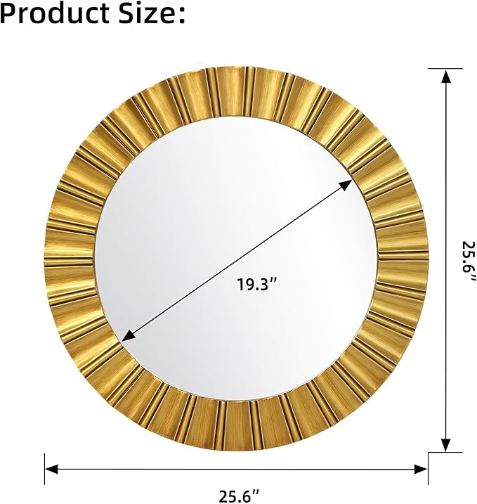 Round Gold Mirrors for Wall Decor 26 Inch, Art Deco Mirror for Bathroom With Geometric Frame, Gold Circle Mirrors Entryway Mirrors for Wall, Modern Wall Mounted Mirror for Bedroom, Living Room