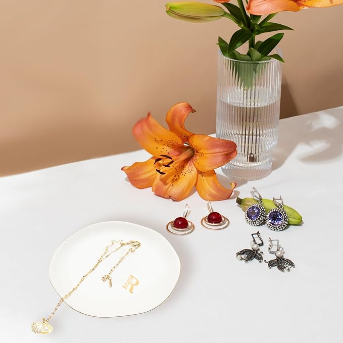 Initials Ring Dish Jewery Tray with Personalized R Monogrammed, Decorative Trinket Dish for Rings Earrings Necklaces Bracelet Watch Keys, Women Wife Friend Birthday Wedding Christmas Gifts