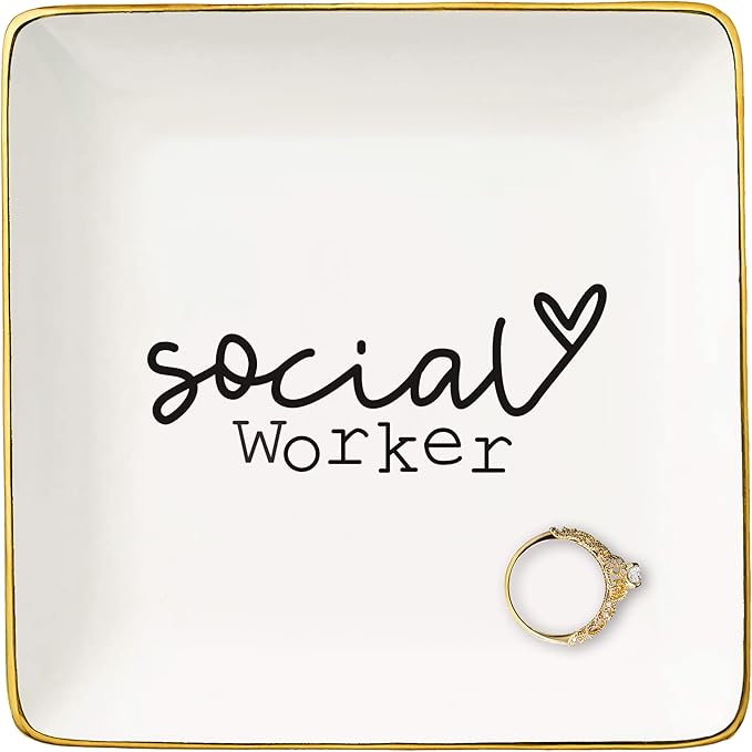 Retirement,Appreciation,Christmas Gifts Ideas for Social Worker,Boss,Coworker,Teacher Office-Social Worker Definition Present,Social Work Month Present,Ceramic Jewelry Tray Trinket Holder Ring Dish