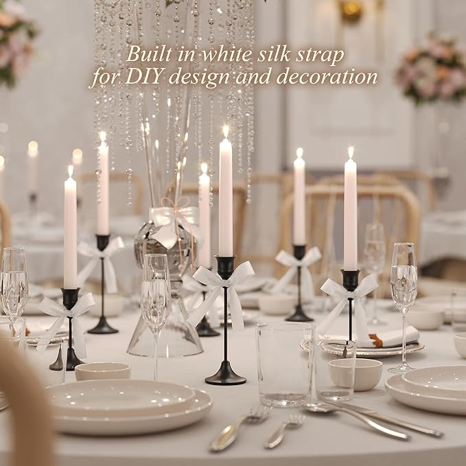 FSyueyun Black Candle Holder Set of 6, Elegant Metal Candlestick Holders for Vintage Taper Candle Holders, Perfect for Table Centerpieces, Fireplace Mantels, Home Decor, Weddings and Party Decorations
